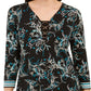 Túnica feminina estampada com argola O da coleção JM, azul, tamanho X-S