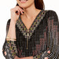 Blusa estampada com decote em zíper e manga comprida feminina JM Collection - preta, tamanho XX-G