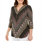 Blusa estampada com decote em zíper e manga comprida feminina JM Collection - preta, tamanho XX-G