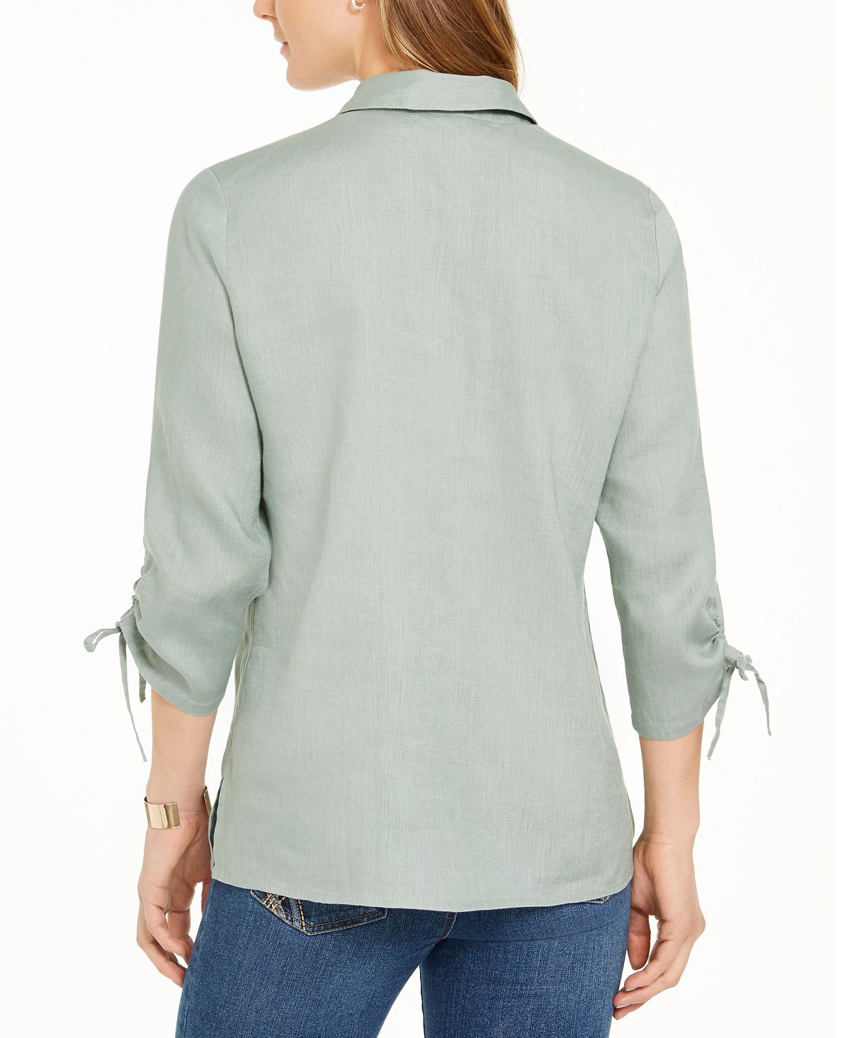 Top feminino Charter Club com cordão trançado e punhos amarrados, verde, tamanho extrapequeno