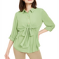 Blusa feminina Alfani com amarração na cintura e mangas bufantes, verde, tamanho extragrande