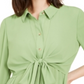 Blusa feminina Alfani com amarração na cintura e mangas bufantes, verde, tamanho extragrande