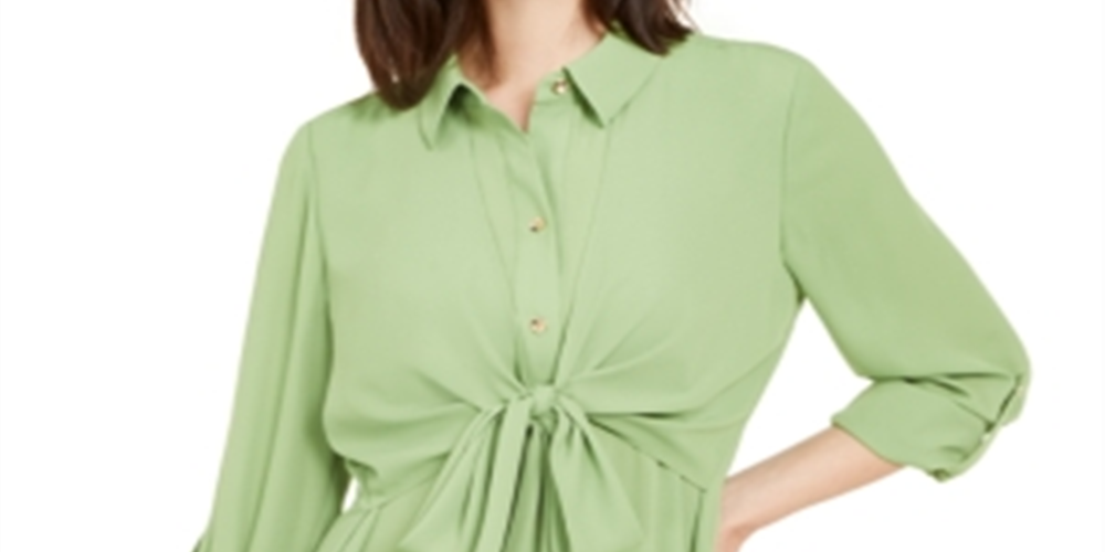 Blusa feminina Alfani com amarração na cintura e mangas bufantes, verde, tamanho extragrande