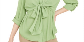 Blusa feminina Alfani com amarração na cintura e mangas bufantes, verde, tamanho extragrande