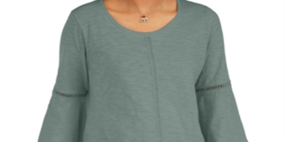 Blusa feminina estilo &amp; co com acabamento em crochê e manga sino, verde, tamanho grande