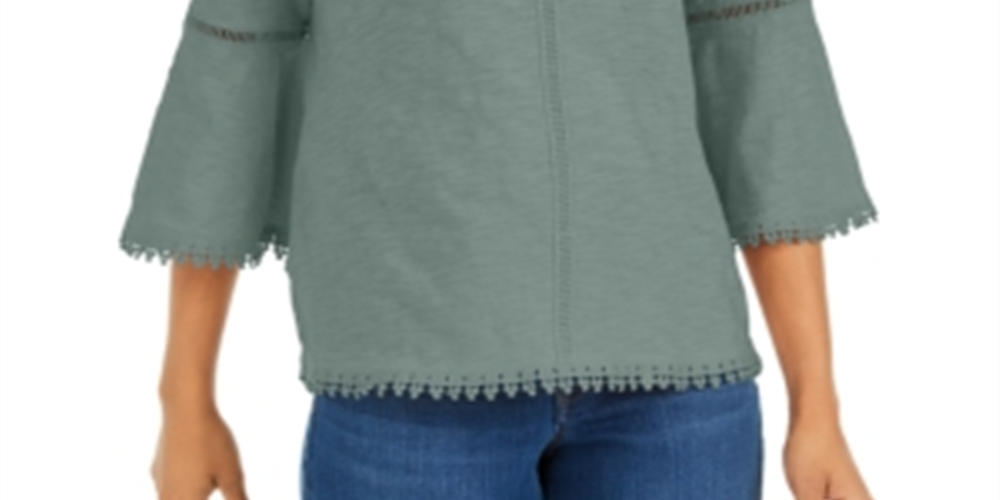 Blusa feminina estilo &amp; co com acabamento em crochê e manga sino, verde, tamanho grande