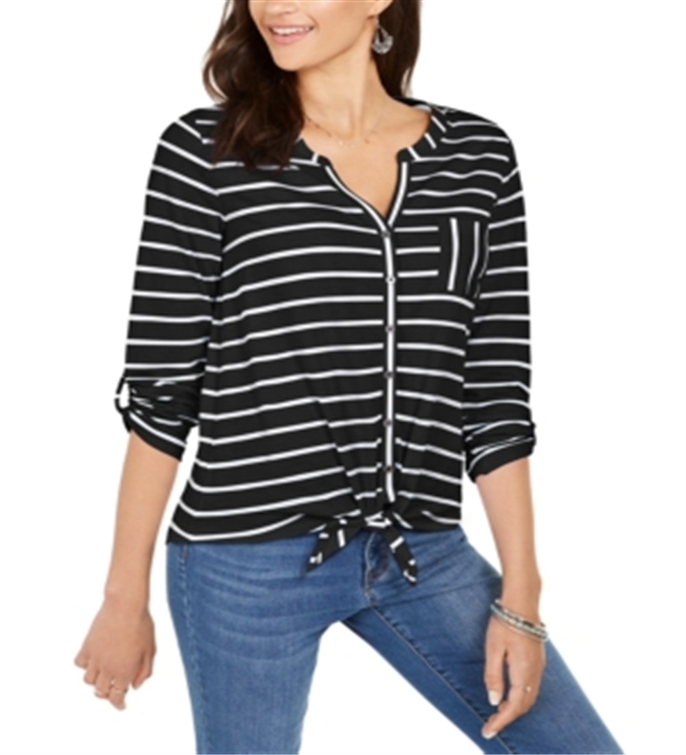 Top feminino com estampa frontal e amarração Style &amp; Co, preto, tamanho médio