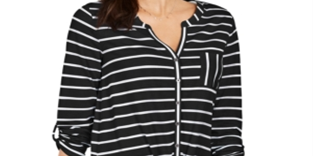 Top feminino com estampa frontal e amarração Style &amp; Co, preto, tamanho médio