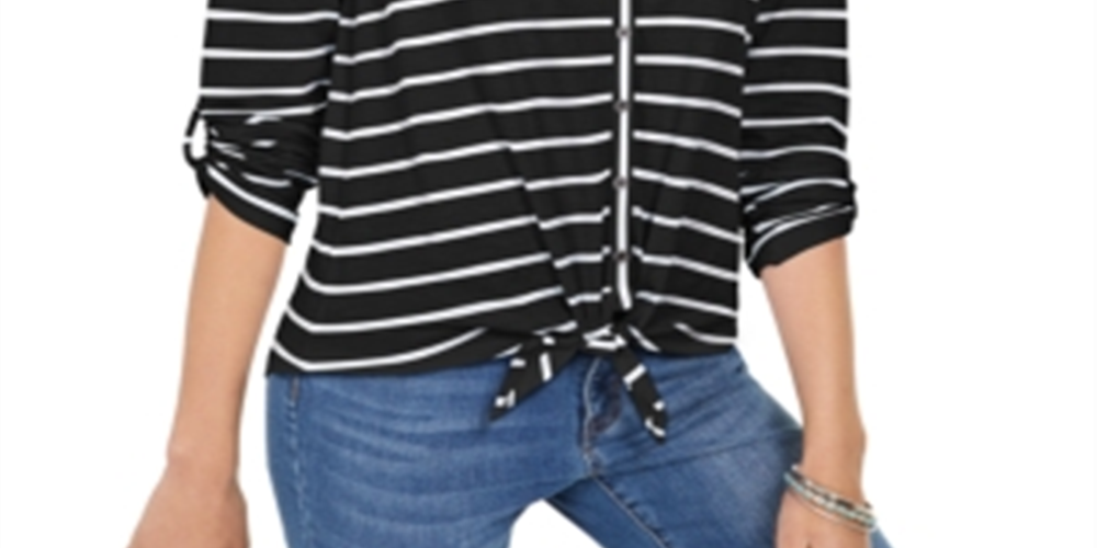 Top feminino com estampa frontal e amarração Style &amp; Co, preto, tamanho médio