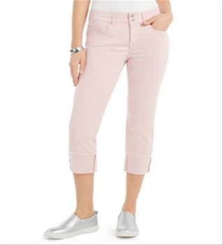 Calça jeans capri feminina estilo &amp; co com punho alto, rosa, tamanho 4