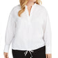 Blusa feminina Alfani com estampa de bolinhas e cordão, branca, tamanho 0X