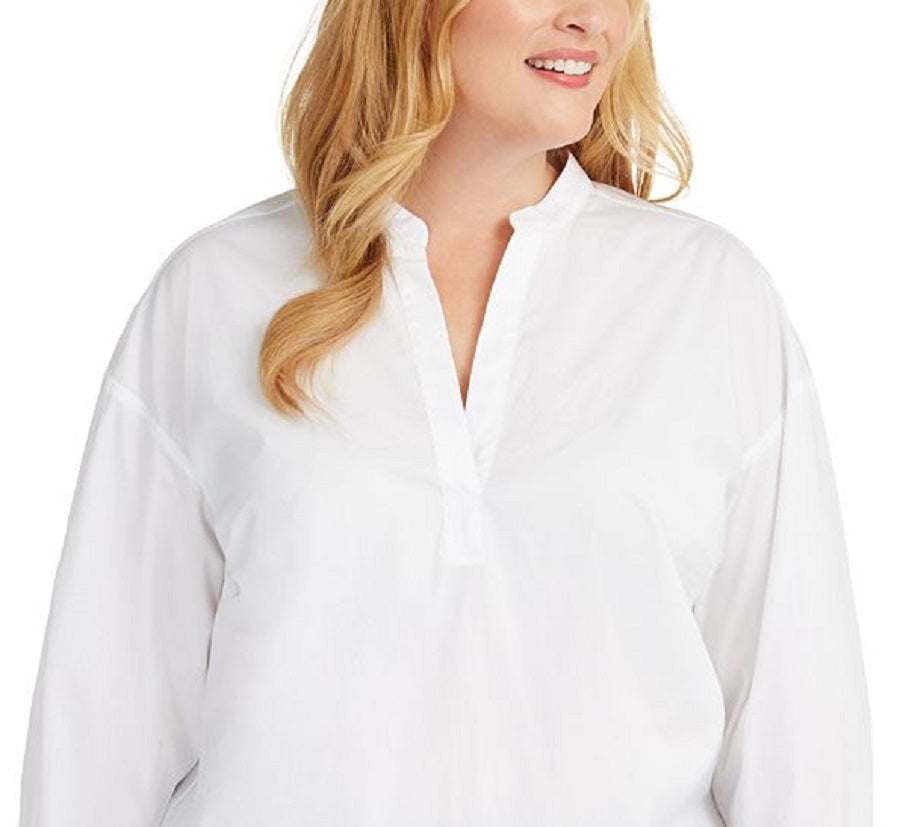 Blusa feminina Alfani com estampa de bolinhas e cordão, branca, tamanho 0X