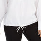Blusa feminina Alfani com estampa de bolinhas e cordão, branca, tamanho 0X