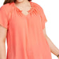Blusa feminina estilo &amp; co com mangas bufantes e pregas laranja tamanho 1X