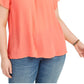 Blusa feminina estilo &amp; co com mangas bufantes e pregas laranja tamanho 1X