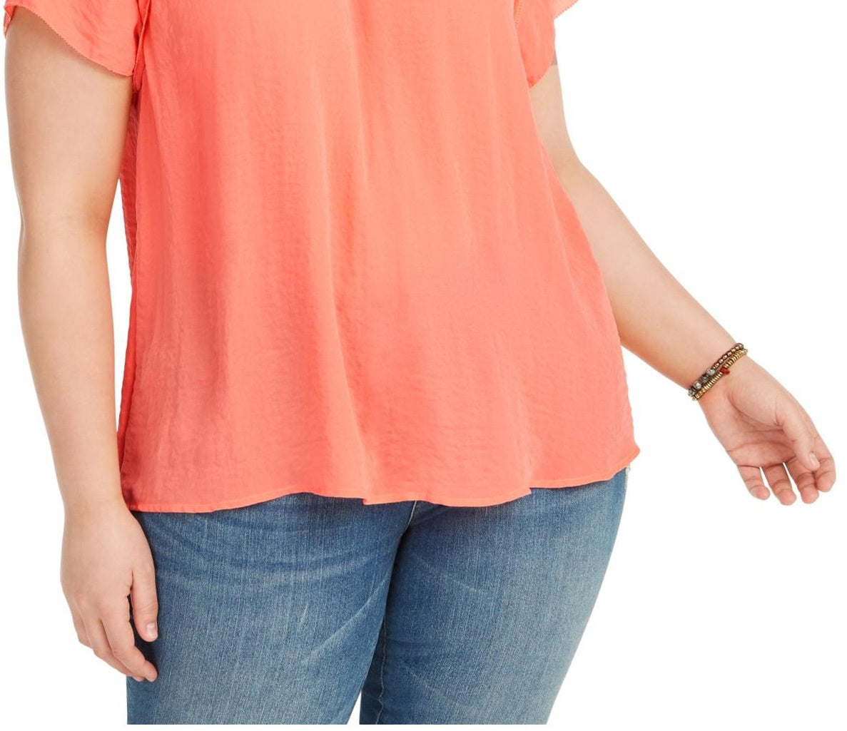Blusa feminina estilo &amp; co com mangas bufantes e pregas laranja tamanho 1X