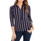 Camisa polo feminina Charter Club com estampa de manga 3/4, azul, tamanho médio