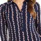 Camisa polo feminina Charter Club com estampa de manga 3/4, azul, tamanho médio