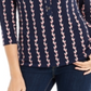 Camisa polo feminina Charter Club com estampa de manga 3/4, azul, tamanho médio