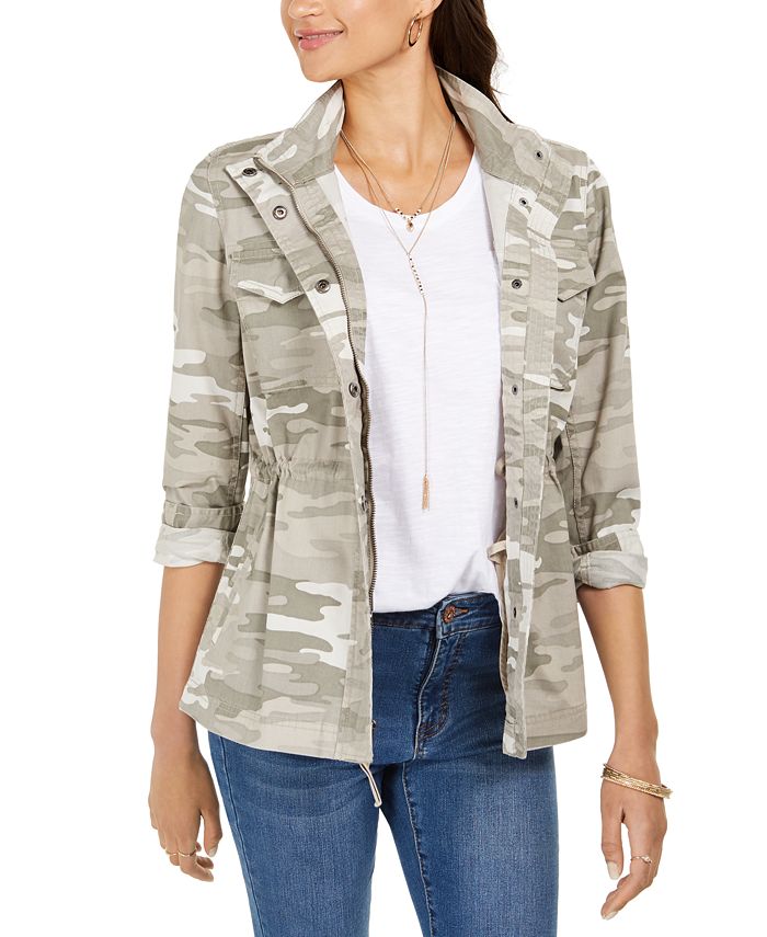 Jaqueta de sarja camuflada feminina Style &amp; Co - verde, tamanho médio