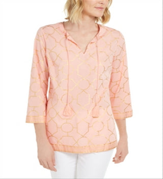 Túnica feminina de algodão estampada Charter Club, tamanho laranja, pequena e pequena