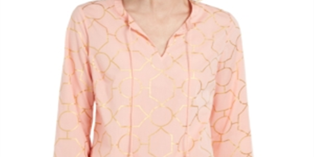 Túnica feminina de algodão estampada Charter Club, tamanho laranja, pequena e pequena