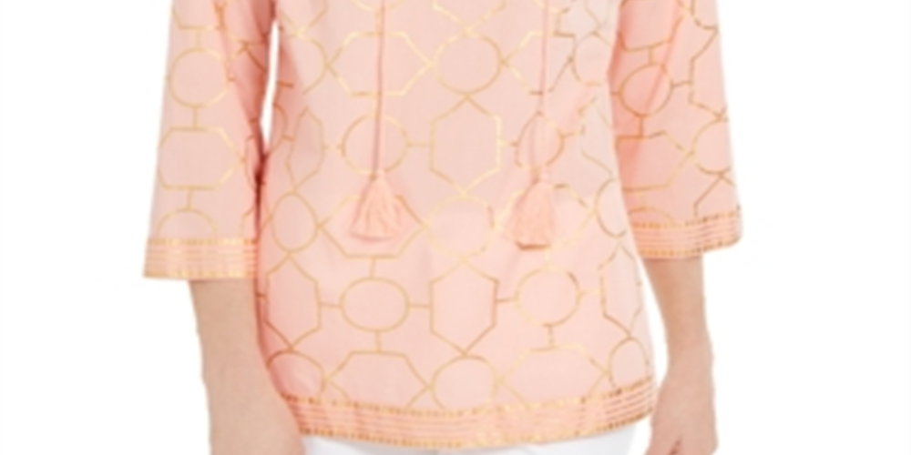 Túnica feminina de algodão estampada Charter Club, tamanho laranja, pequena e pequena