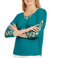 JM Collection Blusa feminina com mangas longas, verde, tamanho X-S