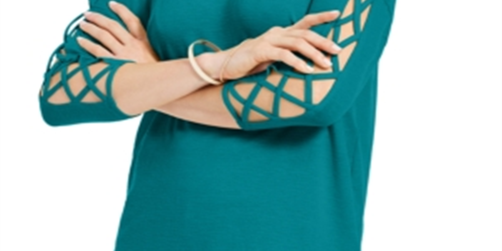 JM Collection Blusa feminina com mangas longas, verde, tamanho X-S