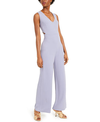 Bar III Women's V Neck Cut Out Crepe Jumpsuit Purple Size 12