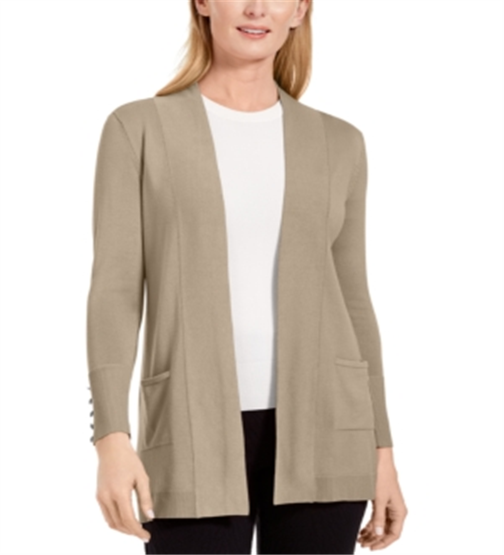Cardigan feminino JM Collection com frente aberta, marrom, tamanho grande