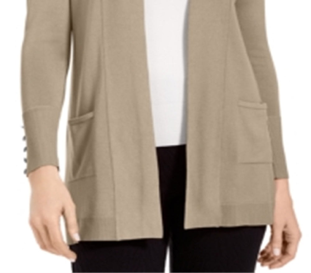Cardigan feminino JM Collection com frente aberta, marrom, tamanho grande