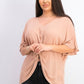 Blusa feminina estilo &amp; co rosa com decote em V e frente torcida, tamanho grande