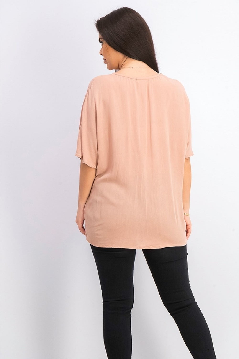 Blusa feminina estilo &amp; co rosa com decote em V e frente torcida, tamanho grande