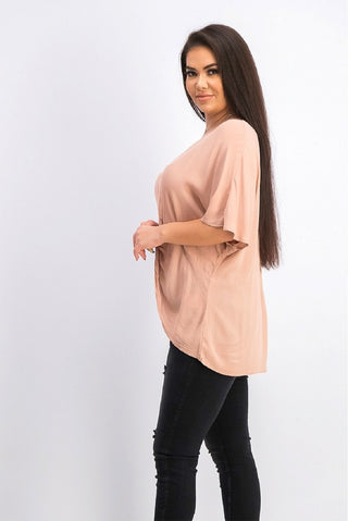 Blusa feminina estilo &amp; co rosa com decote em V e frente torcida, tamanho grande