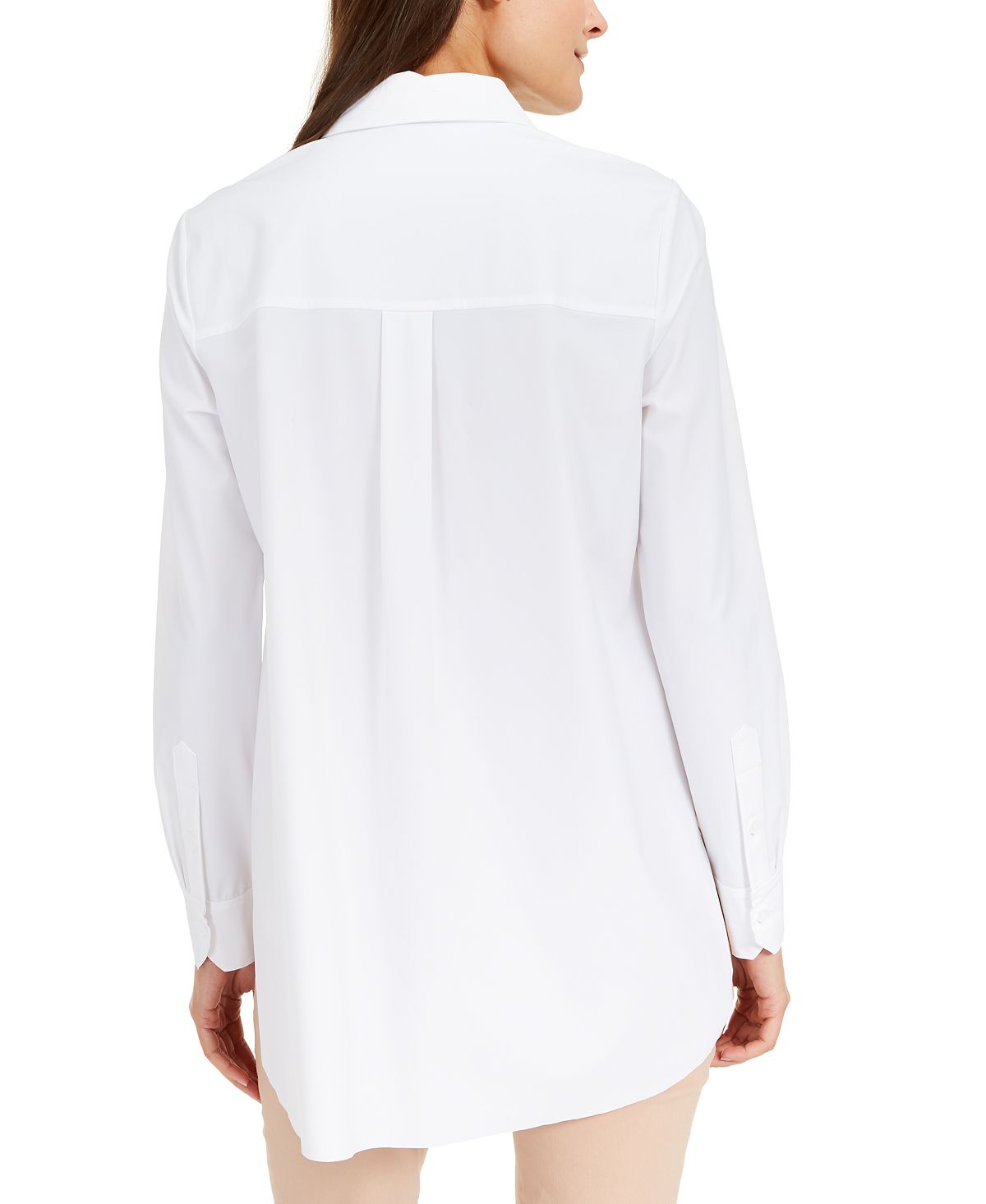Blusa feminina Alfani manga comprida com gola e botões, branca, tamanho grande