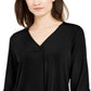 Blusa feminina Alfani com decote em V e manga 3/4, preta, tamanho grande