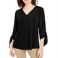 Blusa feminina Alfani com decote em V e manga 3/4, preta, tamanho grande