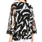 Blusa feminina Alfani com estampa animal, manga 3/4, decote em V, preta, tamanho grande