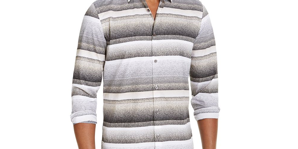 Camisa masculina de algodão estampada Alfani com botões, preta, tamanho extragrande