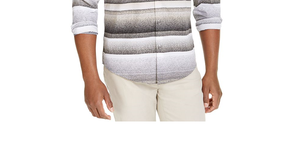 Camisa masculina de algodão estampada Alfani com botões, preta, tamanho extragrande