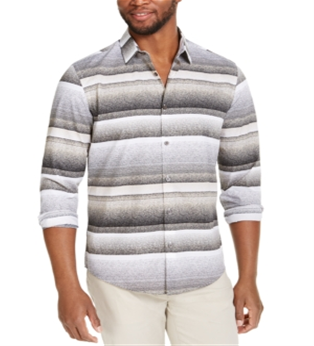 Camisa masculina de algodão estampada Alfani com botões, preta, tamanho extragrande