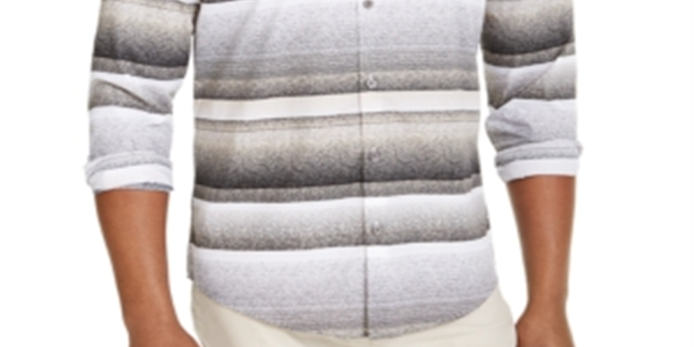 Camisa masculina de algodão estampada Alfani com botões, preta, tamanho extragrande