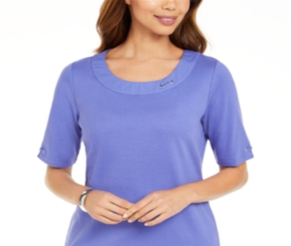 Karen Scott Top Feminino de Algodão com Argola Roxo Tamanho Grande