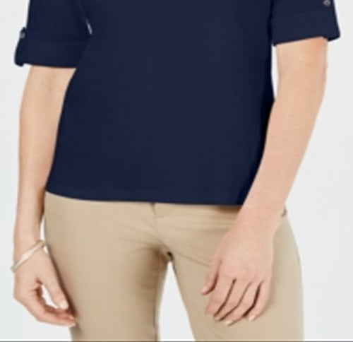 Karen Scott Blusa Feminina de Algodão com Gola Johnny Azul Tamanho X-S
