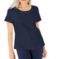 Blusa de crochê de algodão feminina Karen Scott, azul, tamanho extragrande