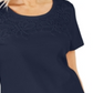 Blusa de crochê de algodão feminina Karen Scott, azul, tamanho extragrande