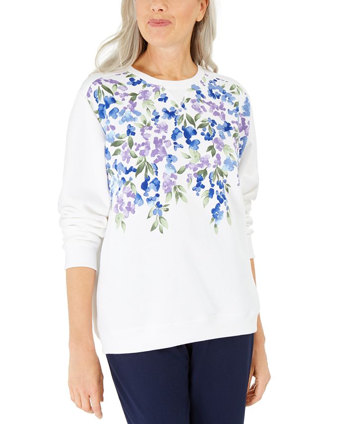 Blusa de lã estampada feminina Karen Scott, azul, tamanho X-S