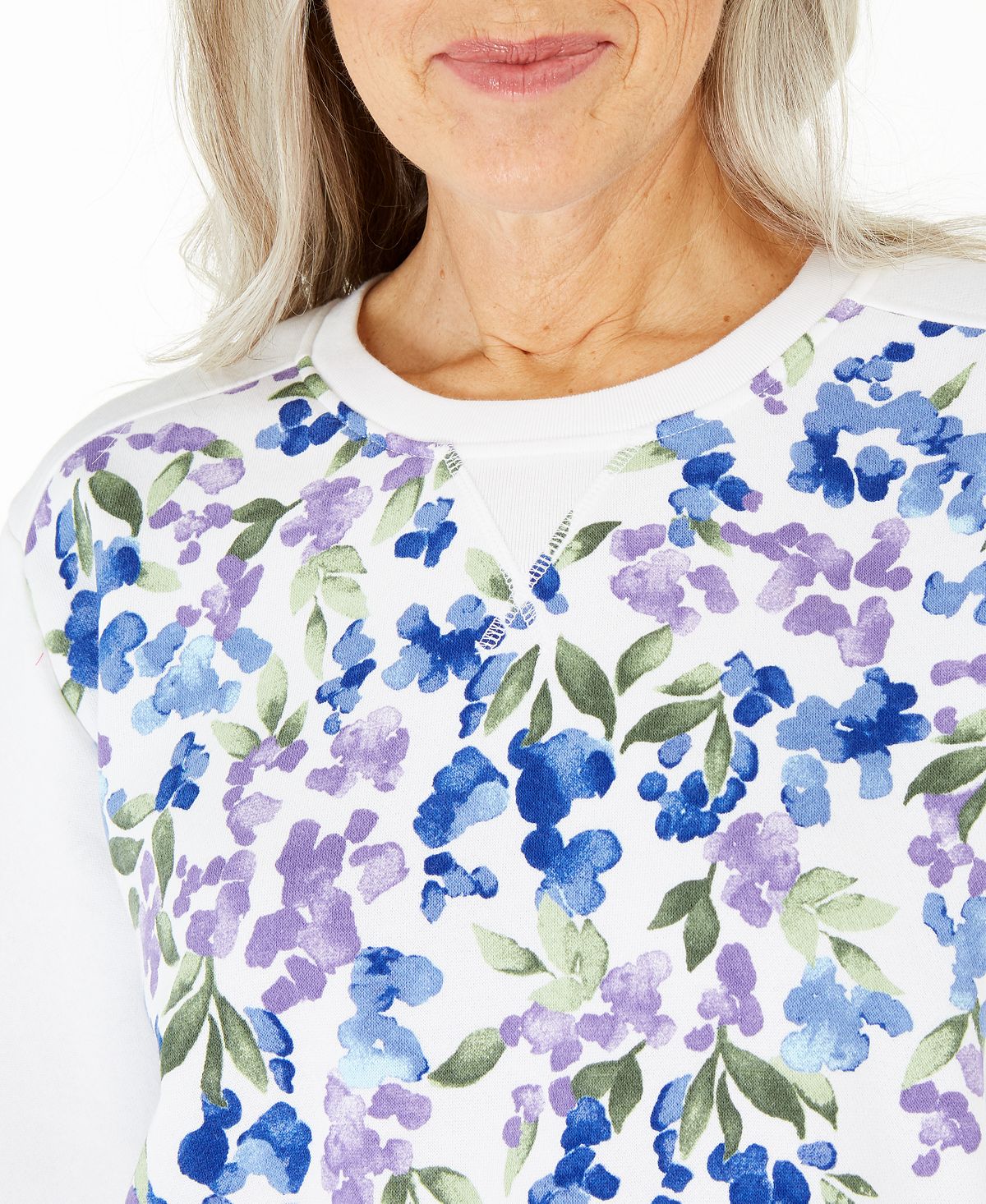 Blusa de lã estampada feminina Karen Scott, azul, tamanho X-S