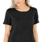 Blusa feminina Karen Scott de algodão com pespontos, preta, tamanho médio